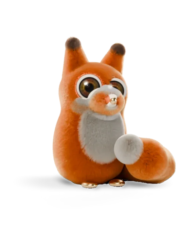 The Fox, flame plush, looking at you with its own iris