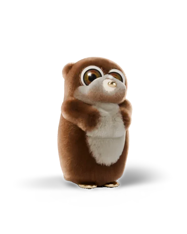 The Otter, chocolate plush, looking at you with its own iris