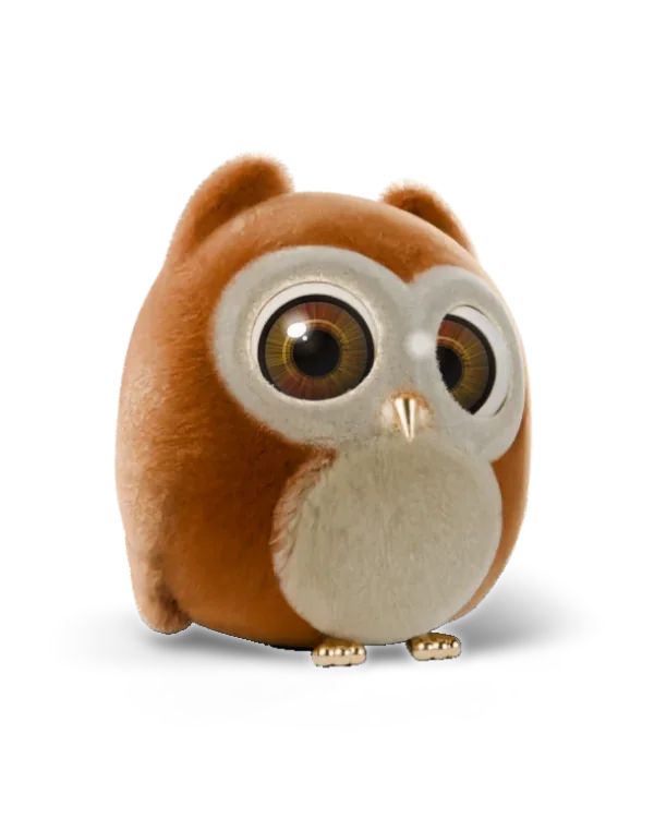 The Owl, tawny plush, looking at you with its own iris